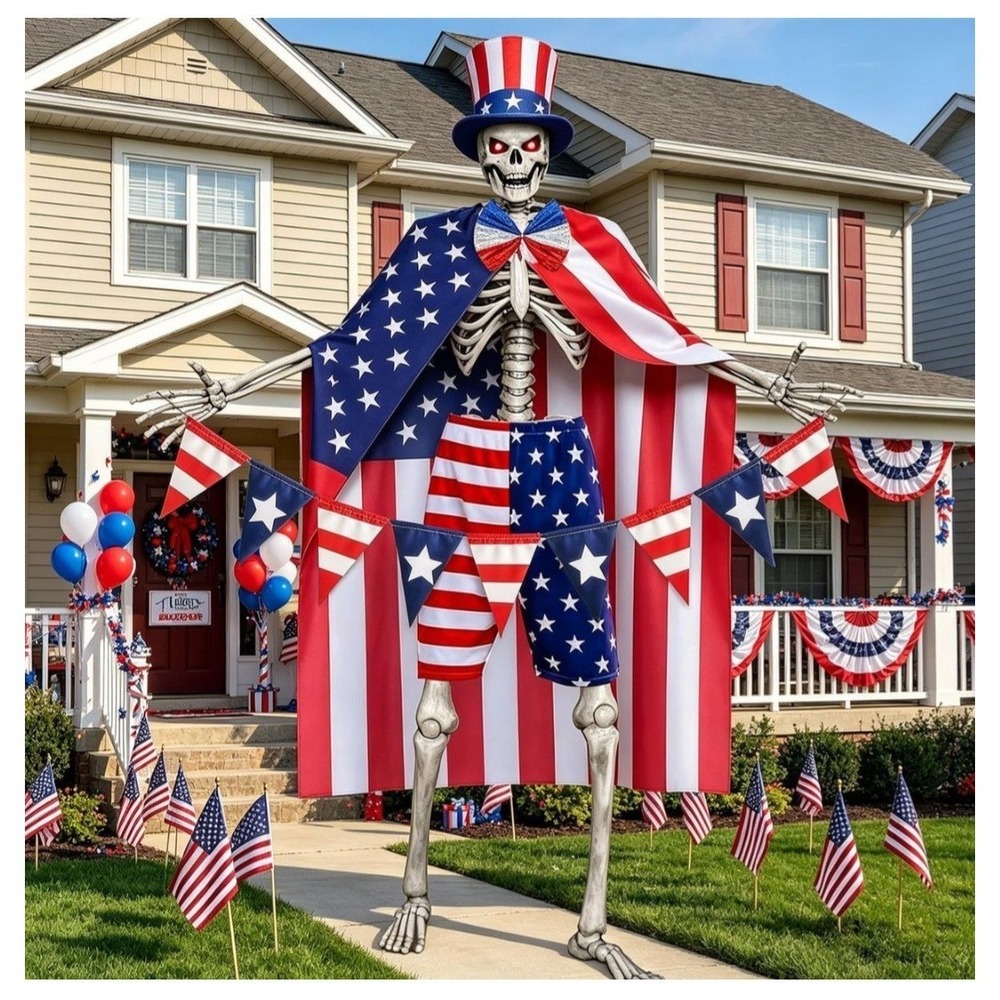 Cozypower 4 Pcs 4th of July 12 ft Skeleton Cloth Accessories, USA Flag Patter...